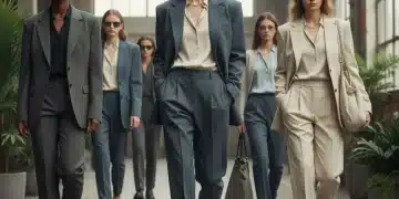 Models displaying modern androgynous fashion with oversized blazers and tailored trousers.