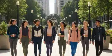 Athleisure Advantage: 4 Performance Trends Shaping US Wear 2026 Diverse individuals in modern athleisure wear walking urban street
