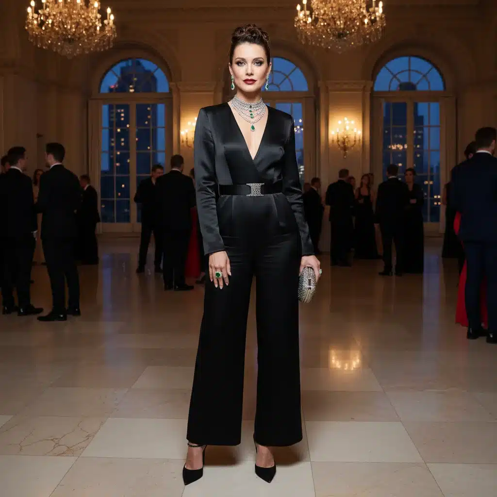 Elegant black wide-leg jumpsuit for evening event