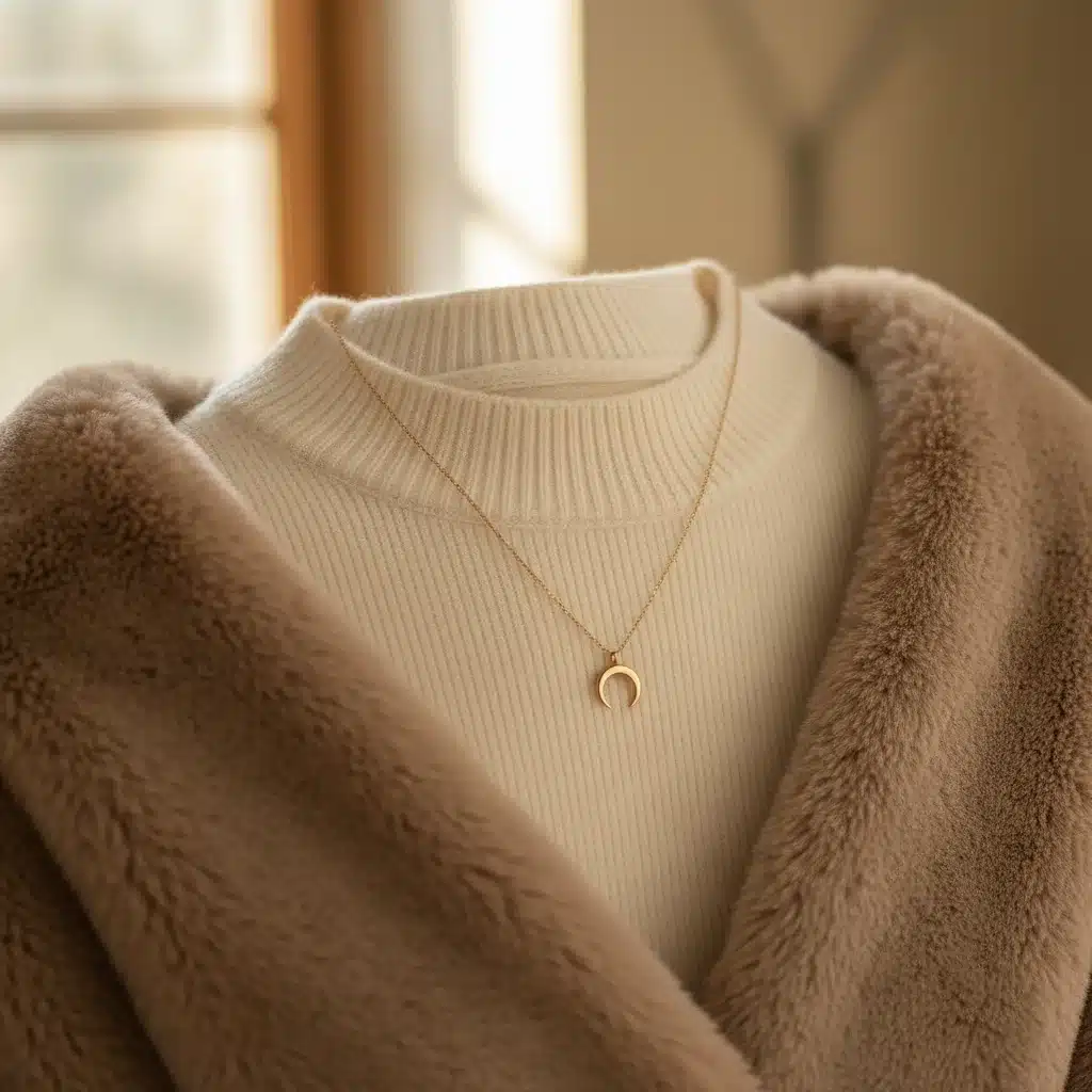 Close-up of cashmere sweater and faux fur stole for texture
