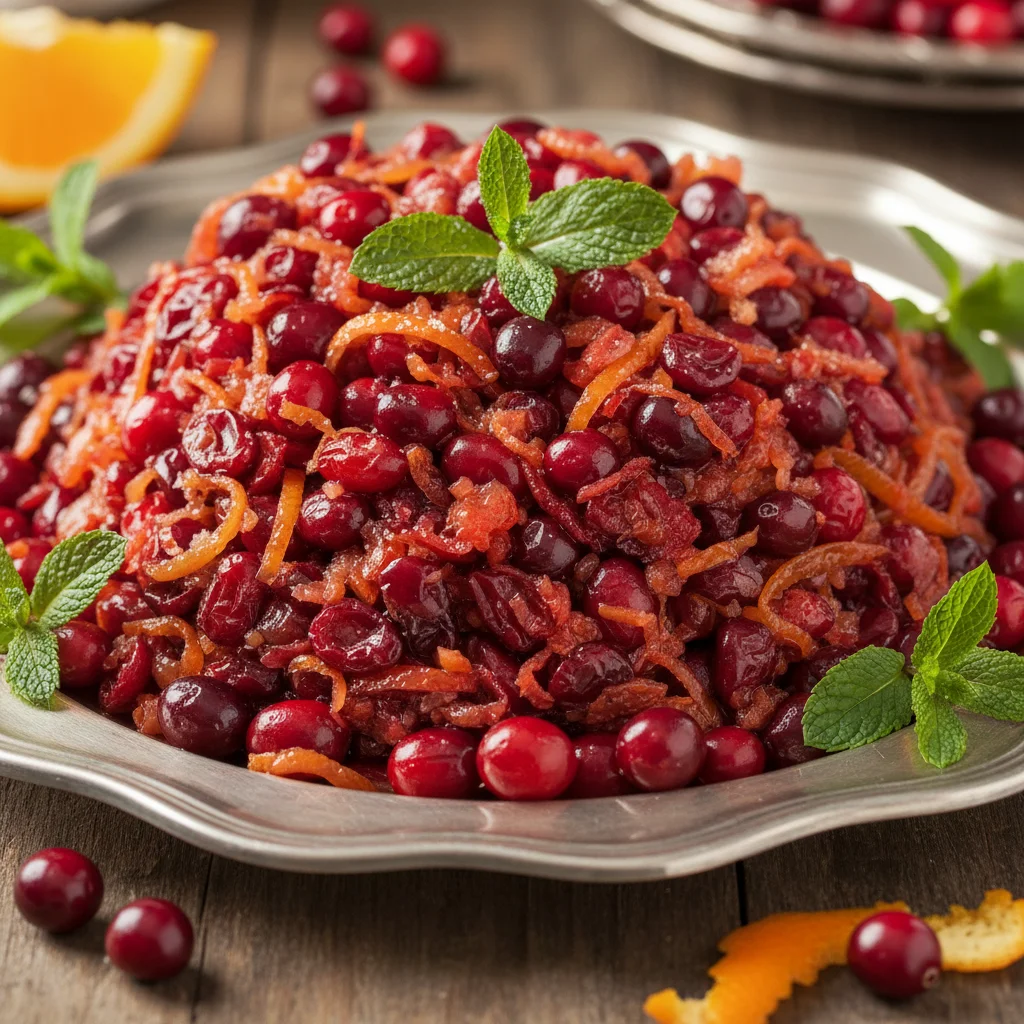 Homemade cranberry and orange relish, fresh and festive.