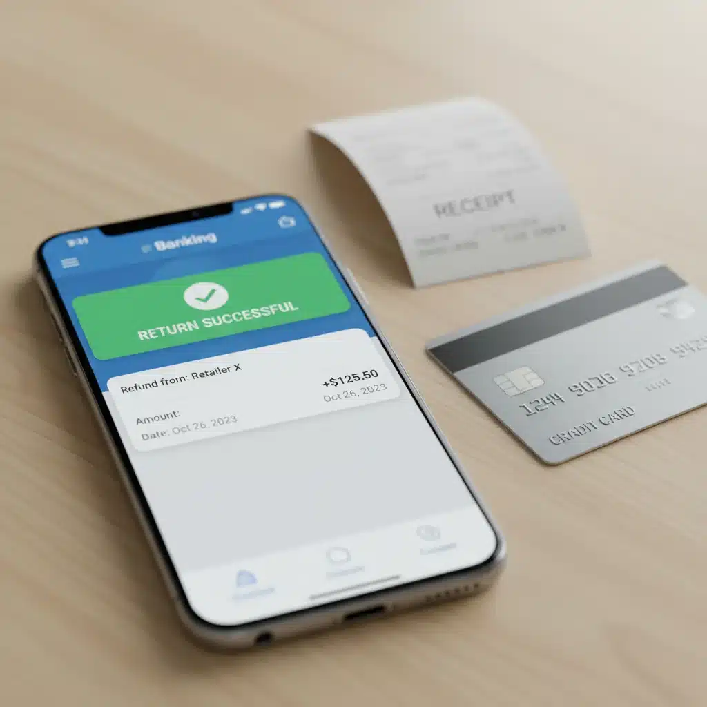 Digital return transaction confirmation on a smartphone screen with receipt and credit card