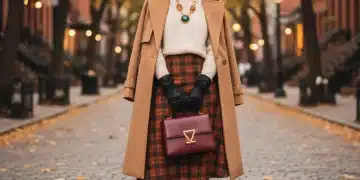 Beyond the Basics: 10 Accessory Trends Defining US Style in Fall 2026 Woman showcasing fall 2026 accessory trends with statement jewelry and elegant handbag.