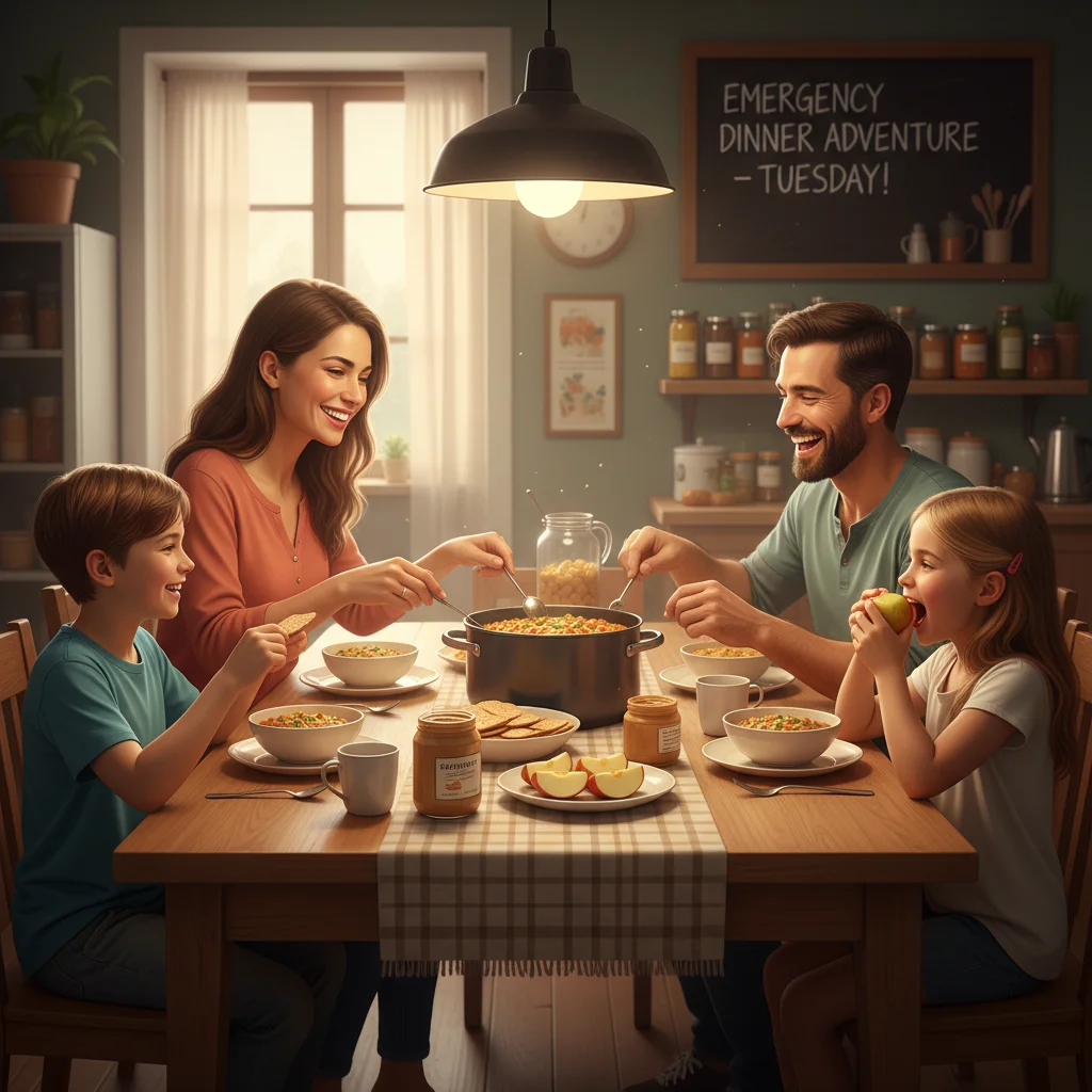 Family enjoying a satisfying emergency weeknight meal together