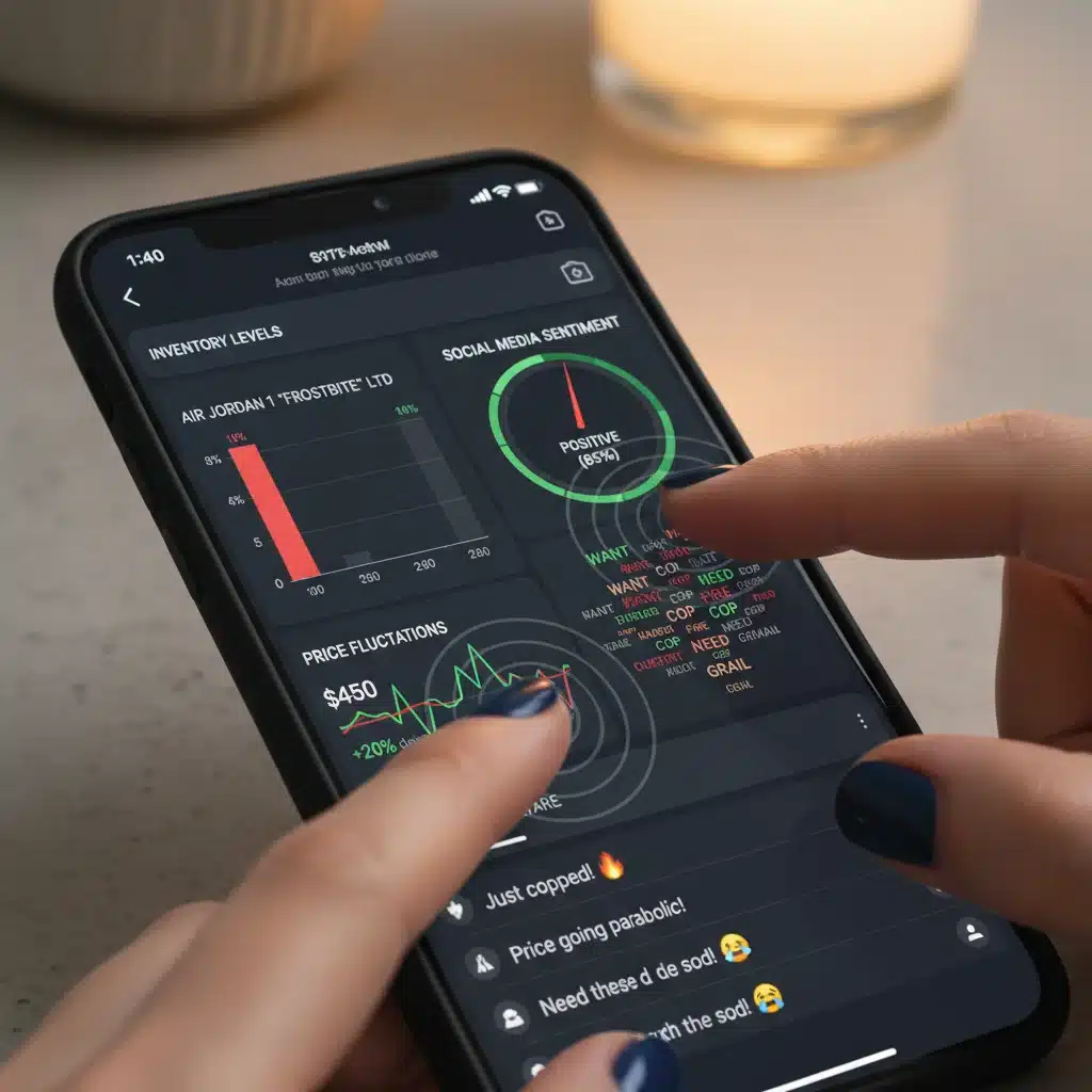 Smartphone displaying real-time fashion data dashboard