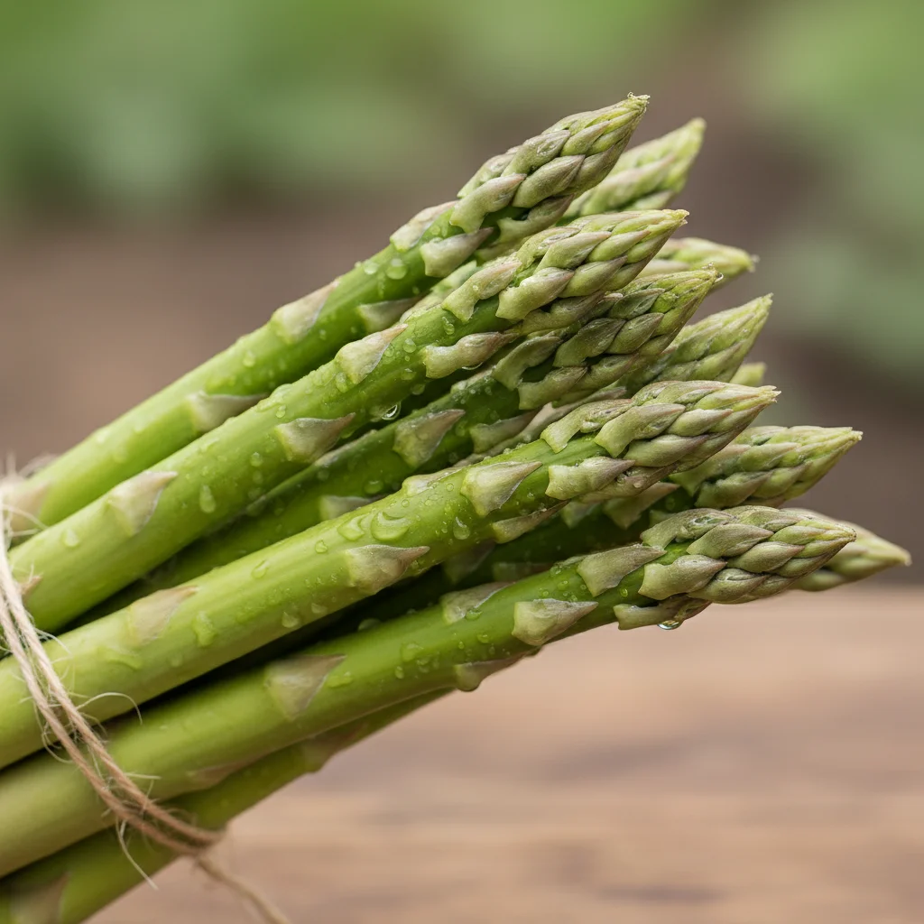 Freshly harvested green asparagus spears bundled together, ready for cooking and full of spring flavor.