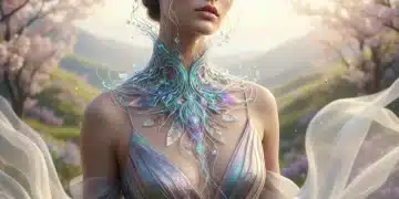 Futuristic bio-resin necklace on model, spring 2026 fashion