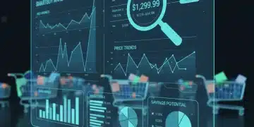 Digital interface showing price graphs and a magnifying glass, symbolizing effective price tracking.