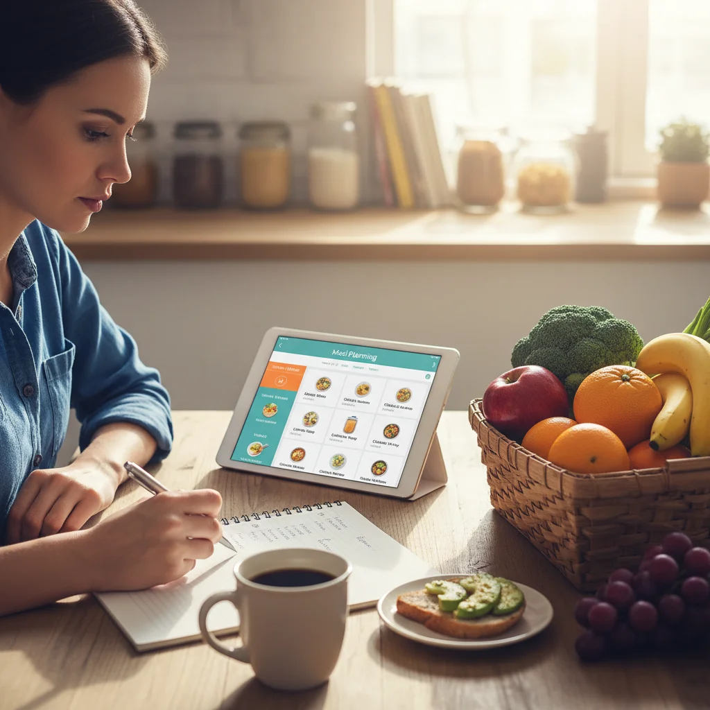 Person creating a detailed grocery list based on meal plan