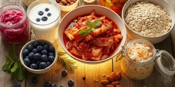 Assortment of gut-healthy foods for improved digestion and overall well-being in 2026