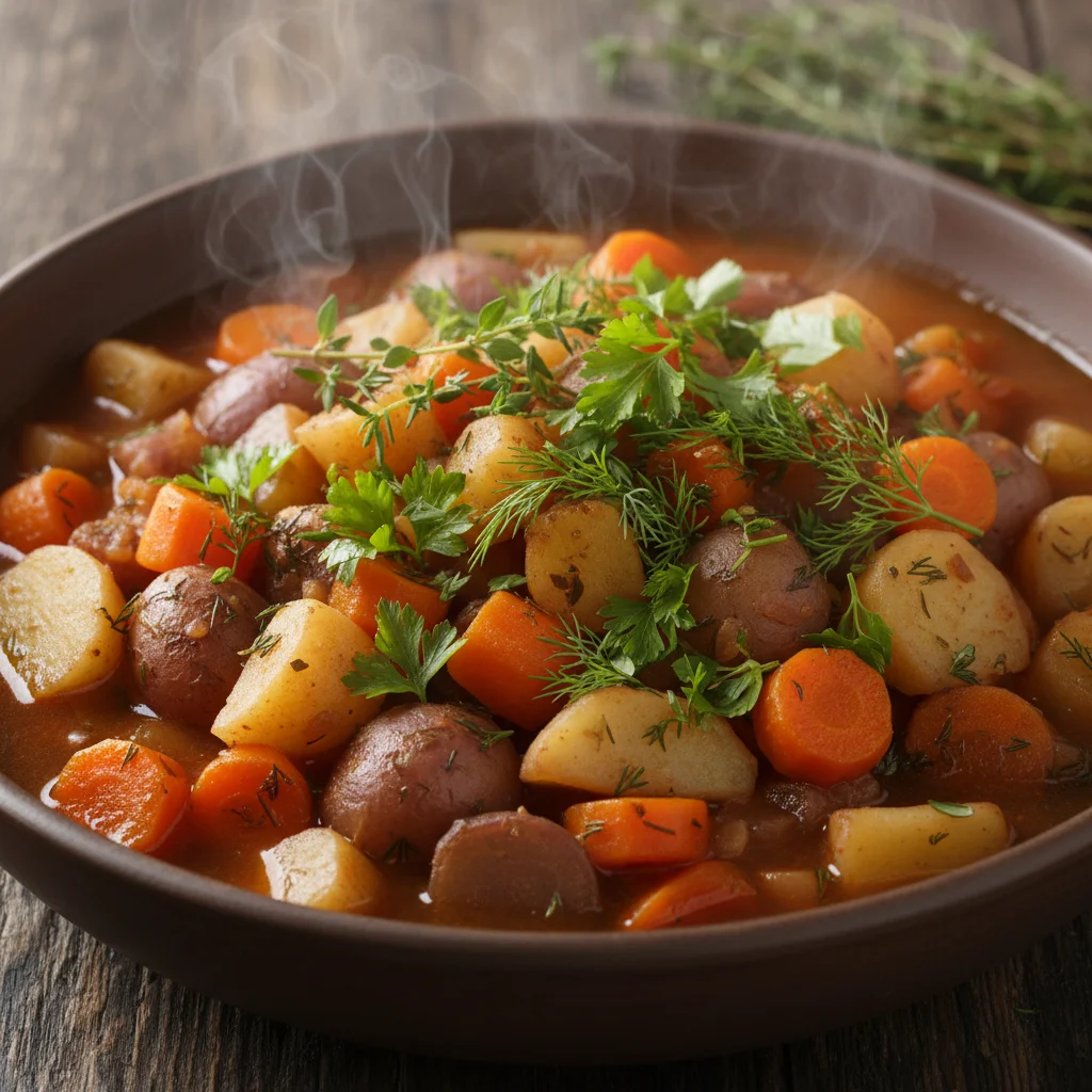 Hearty root vegetable stew with fresh herbs