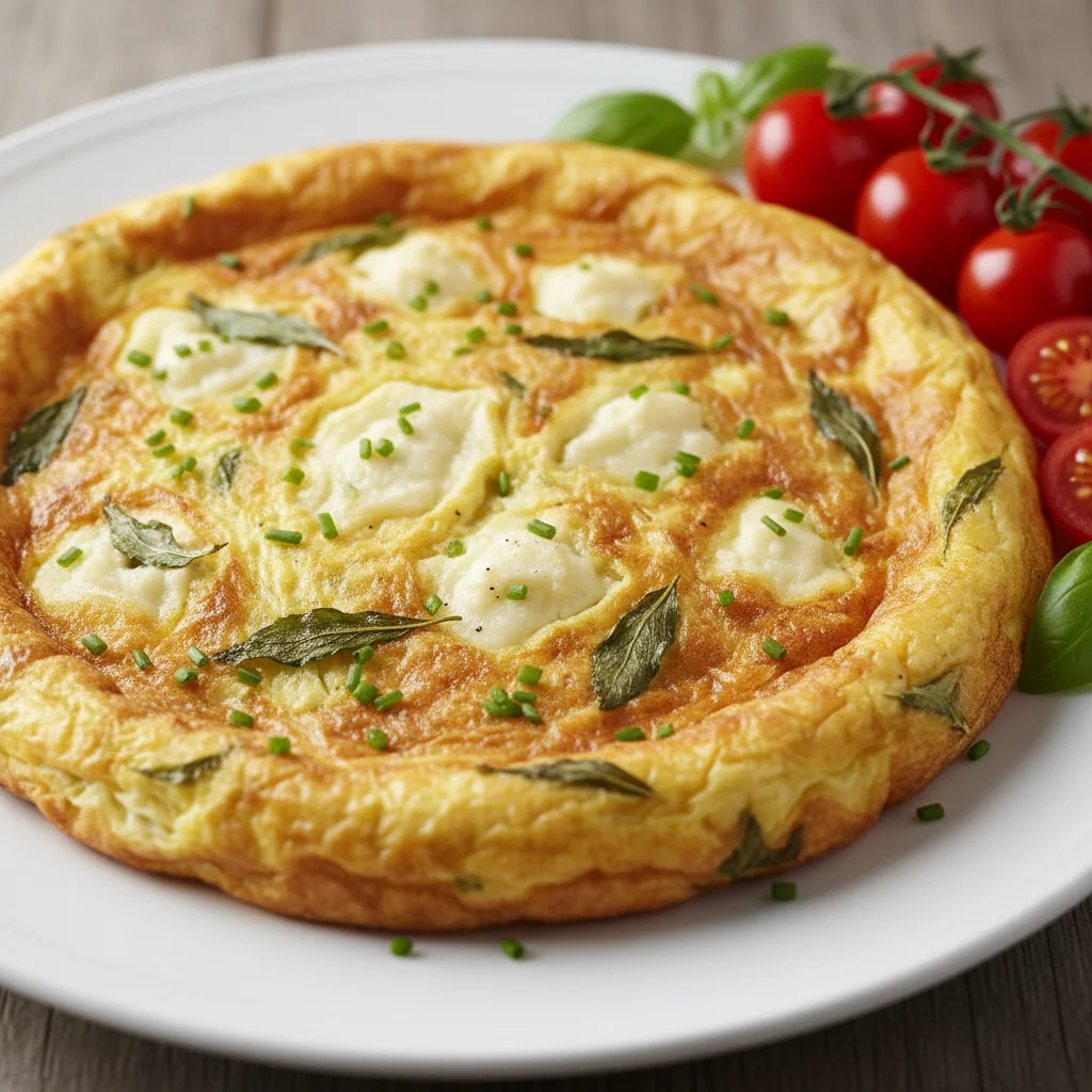 Fluffy herb and goat cheese frittata with fresh chives