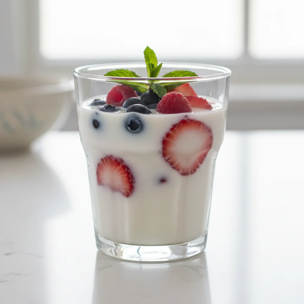 Refreshing glass of homemade kefir with mixed berries for gut health