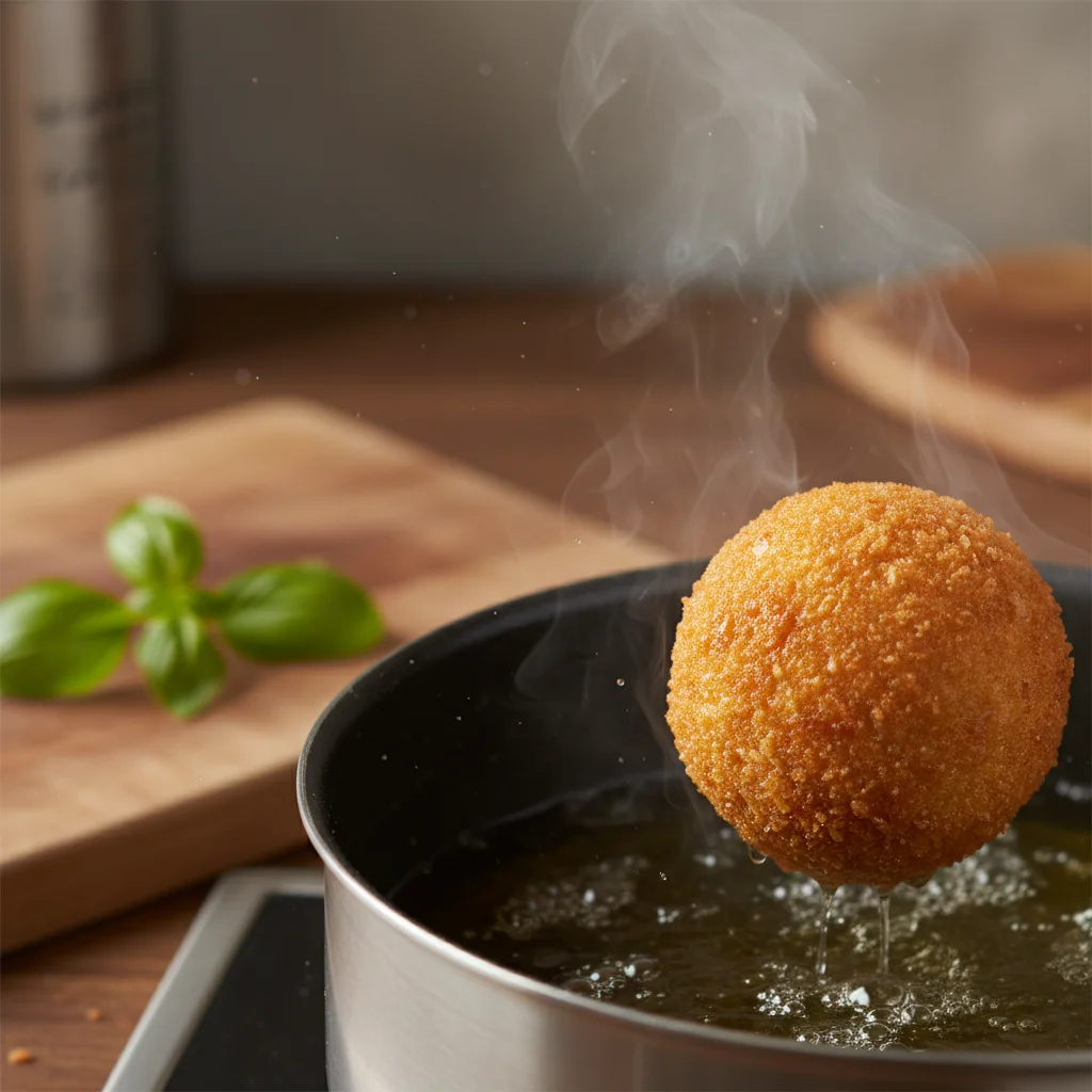 Crispy golden arancini made from leftover rice, a creative way to prevent food waste.