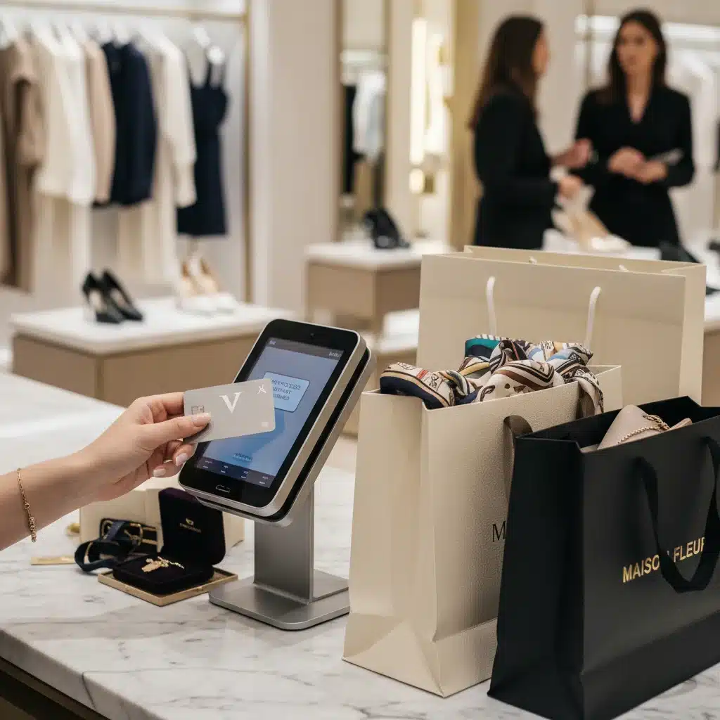 Credit card transaction at luxury fashion store checkout