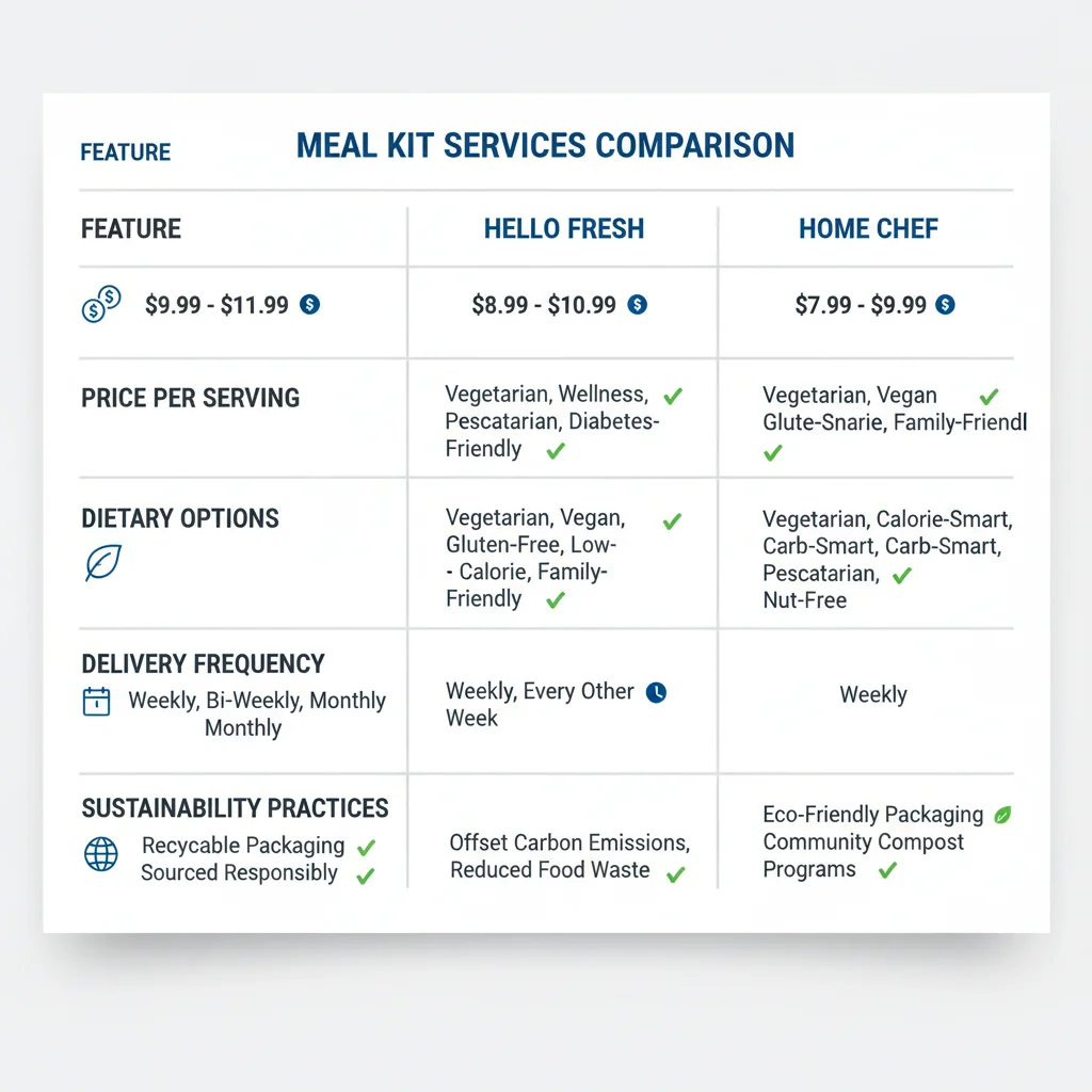 Detailed comparison chart showing features and pricing of various meal kit services.