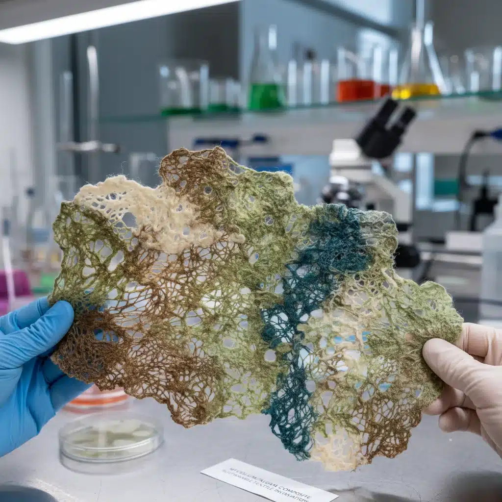 Innovative mycelium or algae-based textile, highlighting sustainable material science.