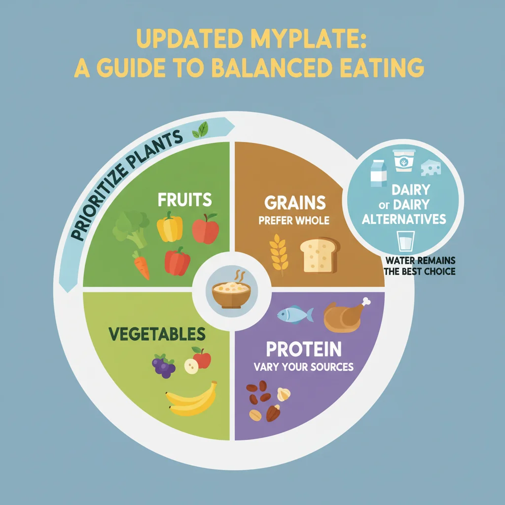 Updated MyPlate infographic showing balanced food groups for healthy eating