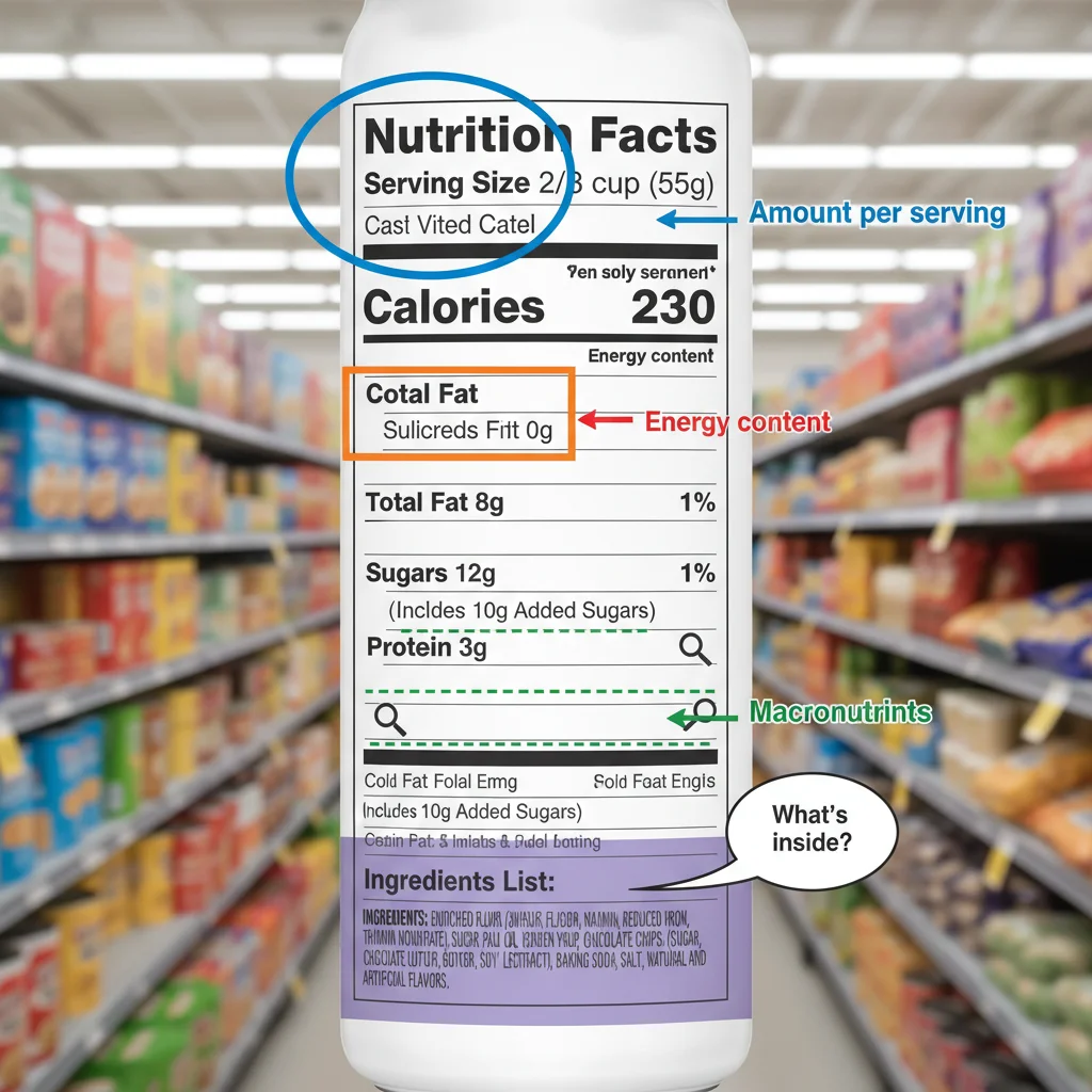 Detailed view of a nutrition facts panel with highlighted sections.