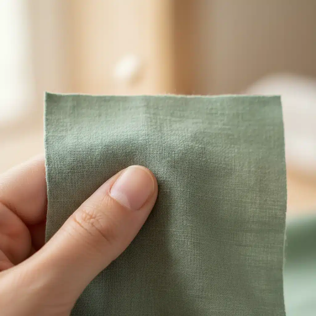 Organic cotton fabric swatch, close-up, sustainable materials