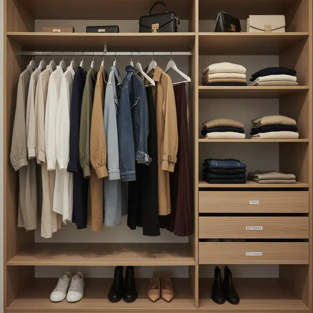 Organized closet with essential capsule wardrobe items