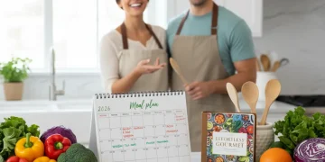 Organized meal planning calendar with fresh ingredients for 2026