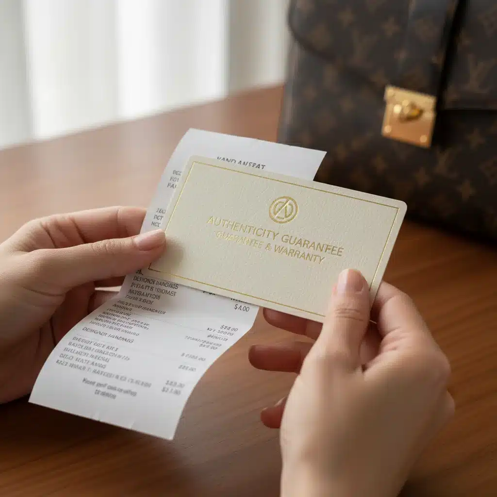 Person reviewing fashion accessory warranty documents