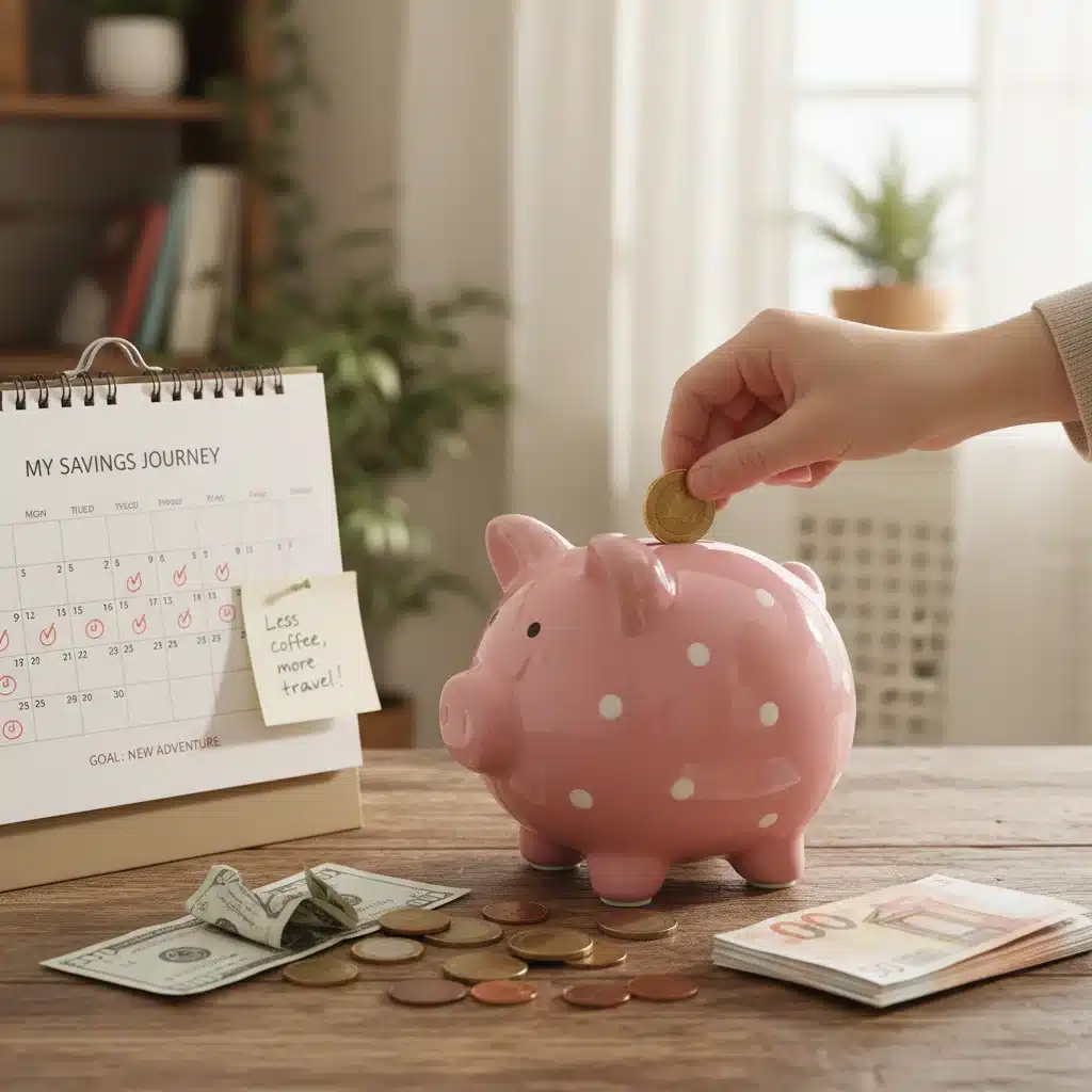 Hand putting coin into piggy bank, symbolizing savings from avoiding impulse buys