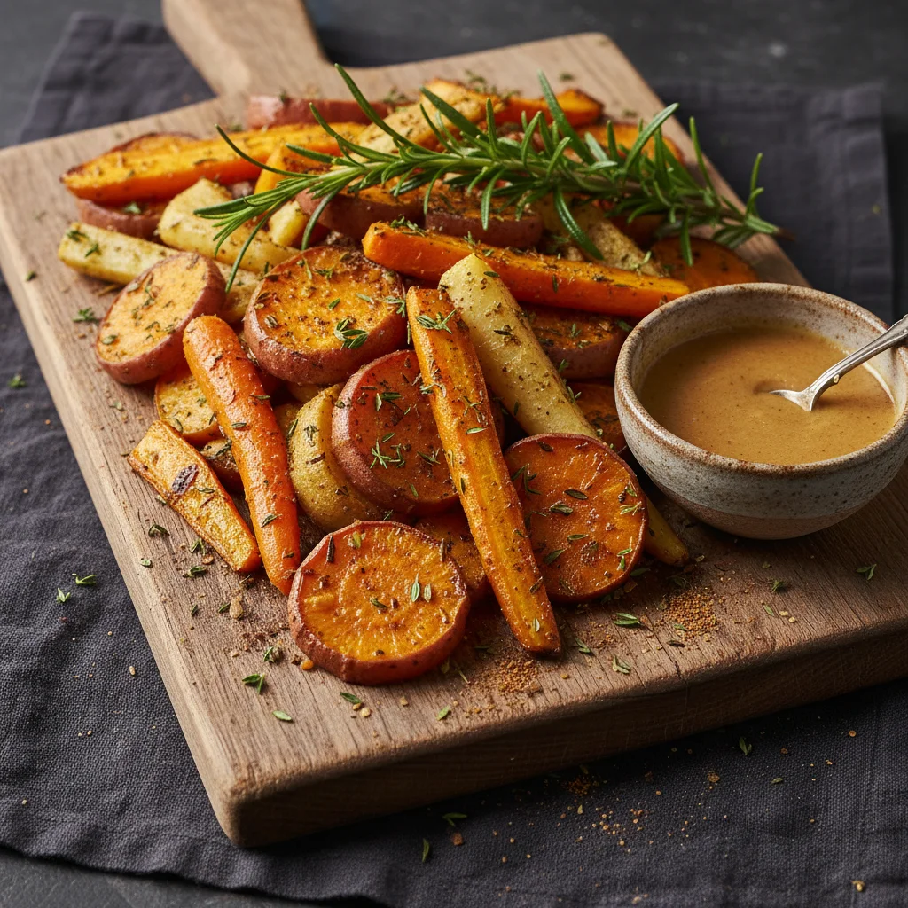 Roasted root vegetables seasoned with savory pumpkin spice.