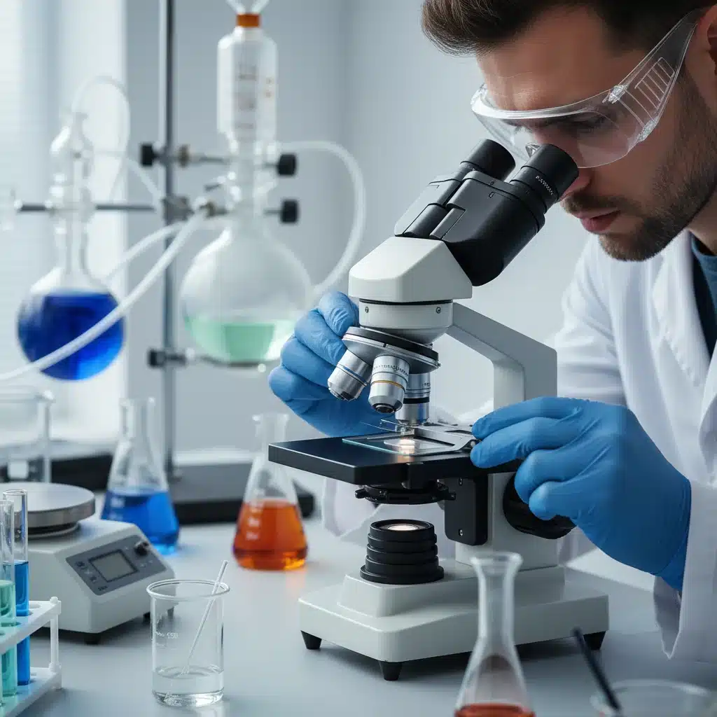 Scientist examining bio-synthetic fiber in laboratory for textile research