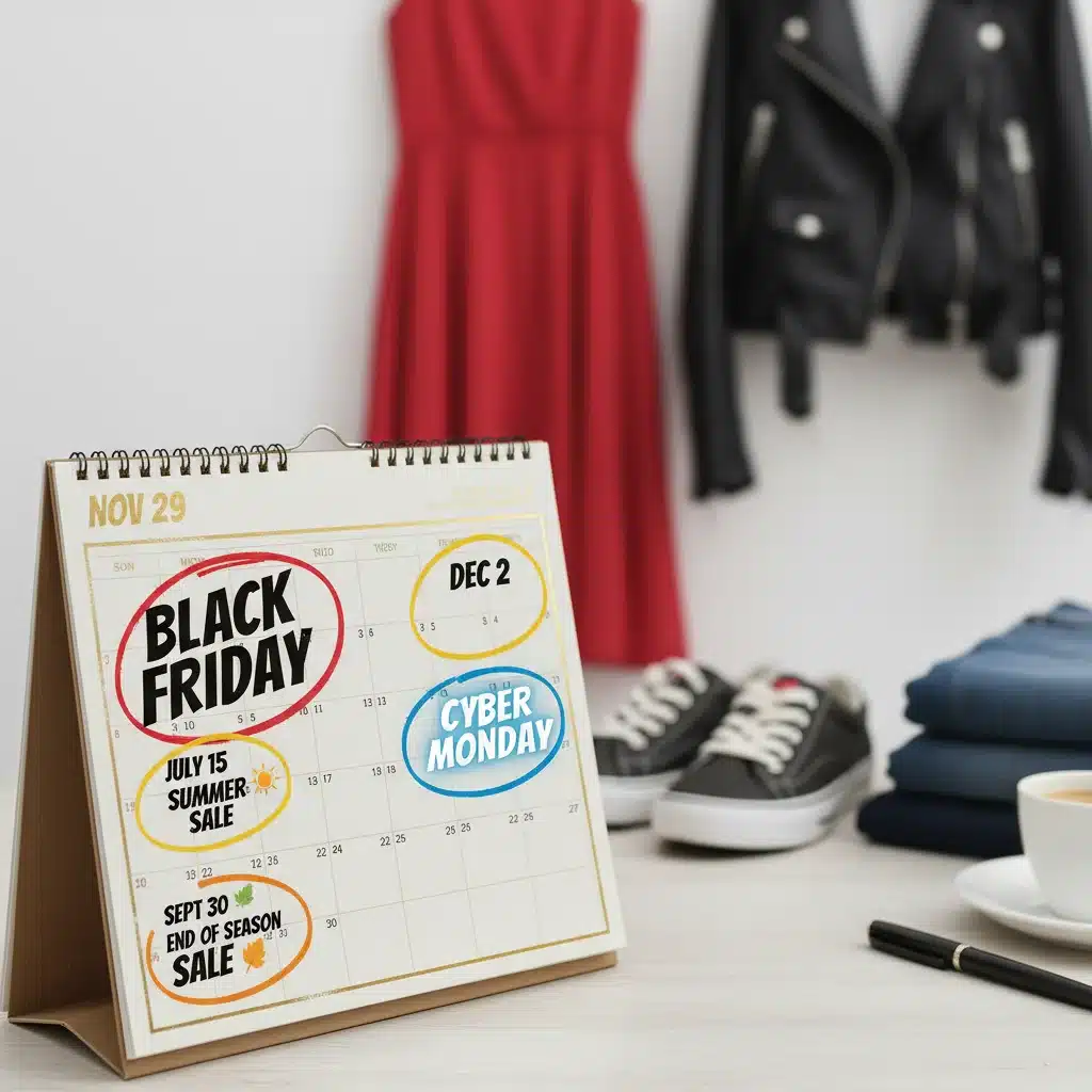 Calendar marking seasonal fashion sale dates for smart shopping