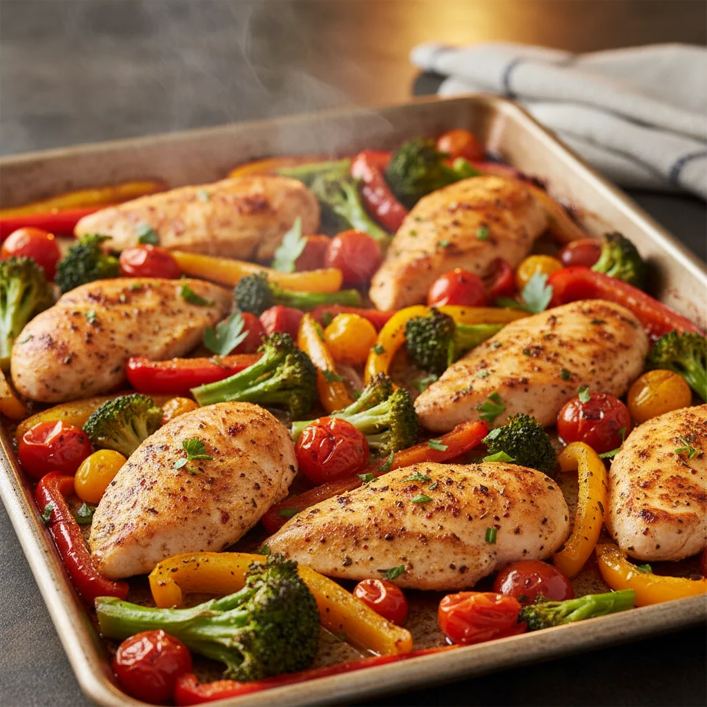 Sheet pan chicken and roasted vegetables for easy weeknight dinner