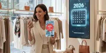 Woman using a shopping app to find discounts, symbolizing smart fashion shopping in 2026