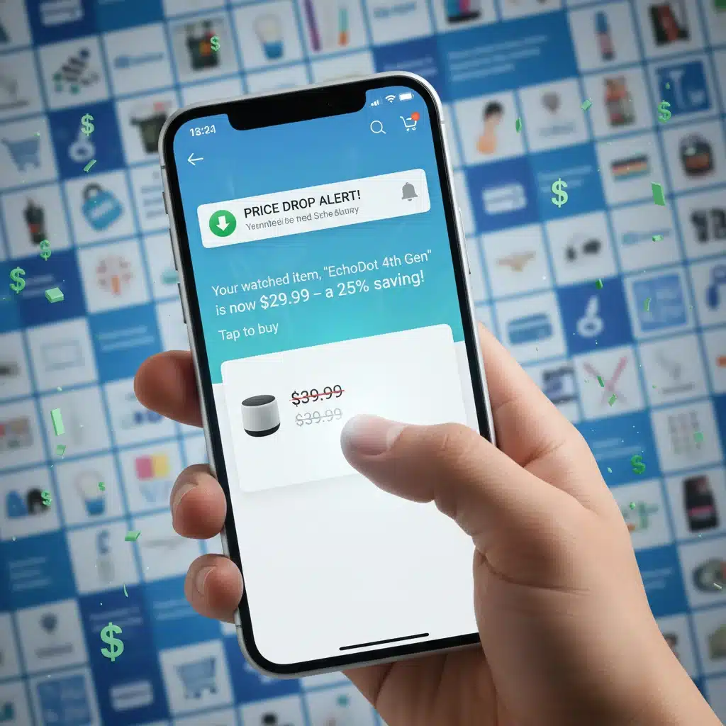 Smartphone showing a price drop alert notification from a price tracking app.