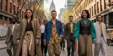 Diverse individuals displaying latest street style trends in urban environment