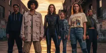 Diverse young adults in mid-2026 streetwear styles, neo-vintage utility and tech-infused clothing in an urban setting.