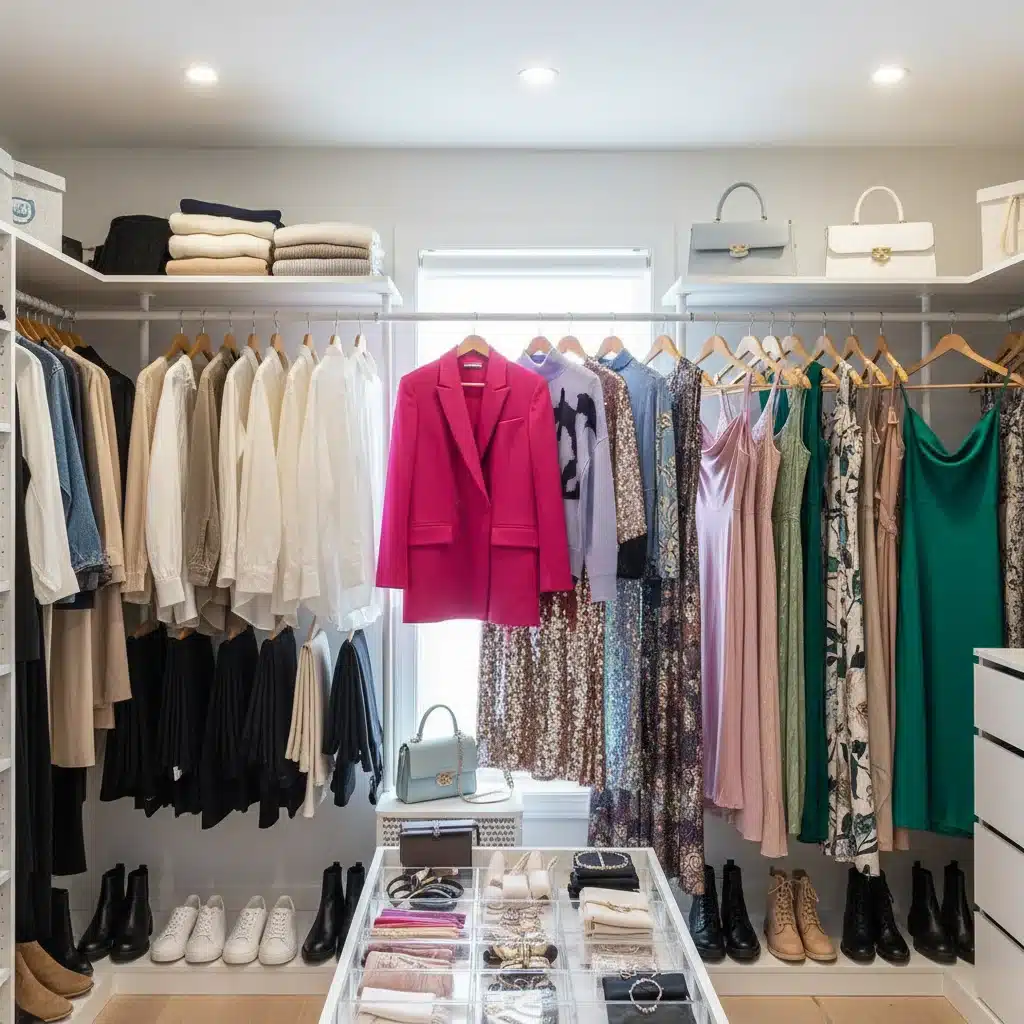 Organized closet with new fashion staples from post-holiday sales