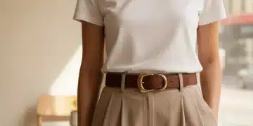 Mastering White T-Shirt Style: 9 Creative Looks for 2026 Elegant white t-shirt tucked into tailored trousers with statement belt and layered necklaces.