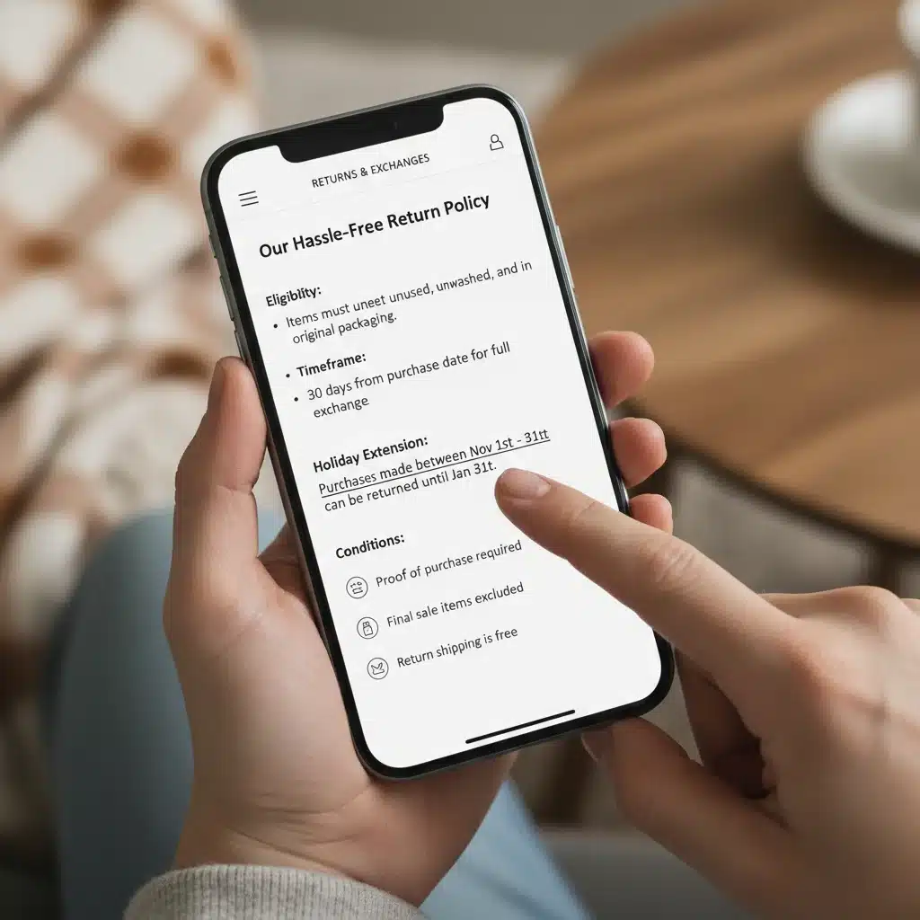 Understanding online fashion return policies on a smartphone screen